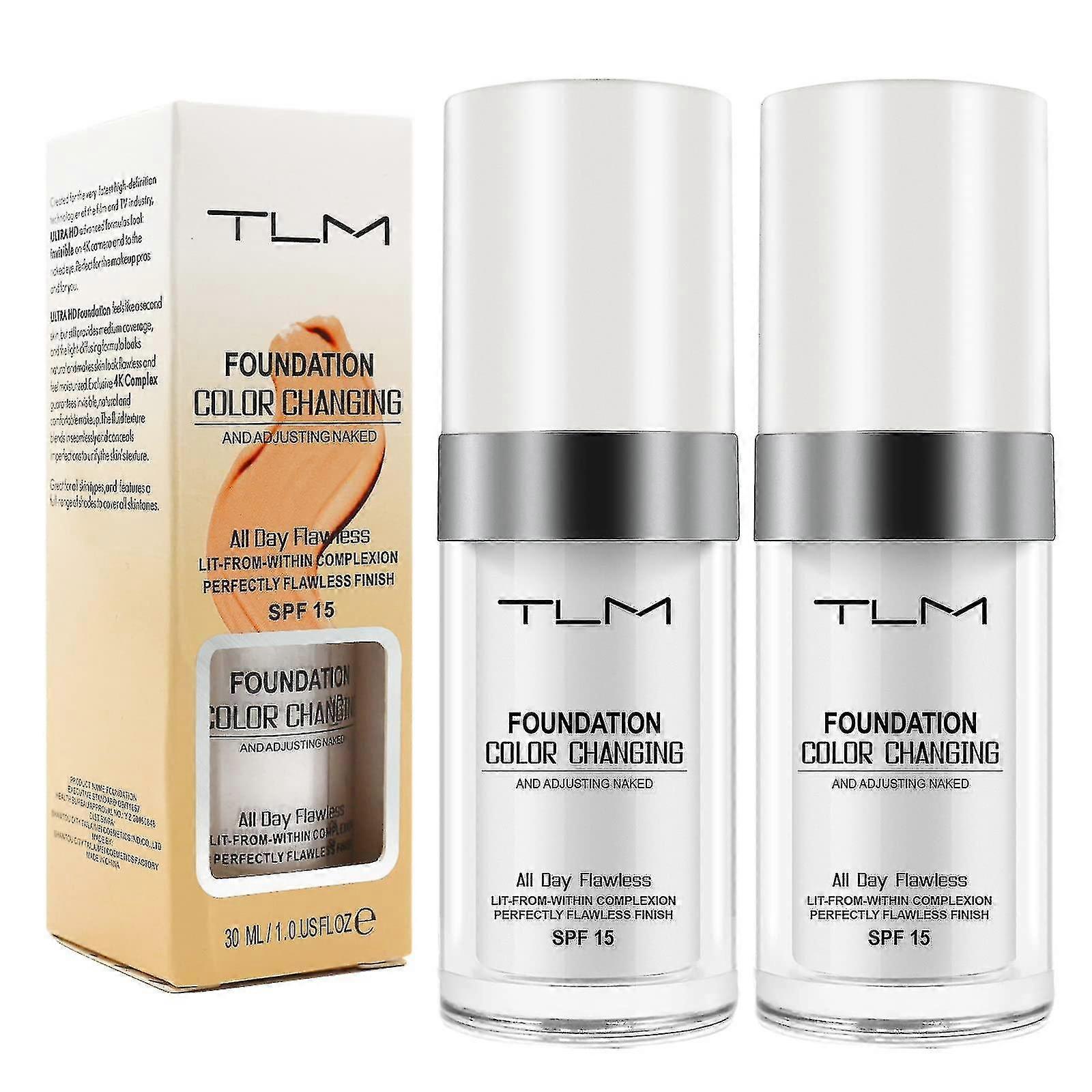 2PCS Tlm Color Changing Foundation For Aging Skin,liquid Makeup Base Nude Face Cover Concealer Cream