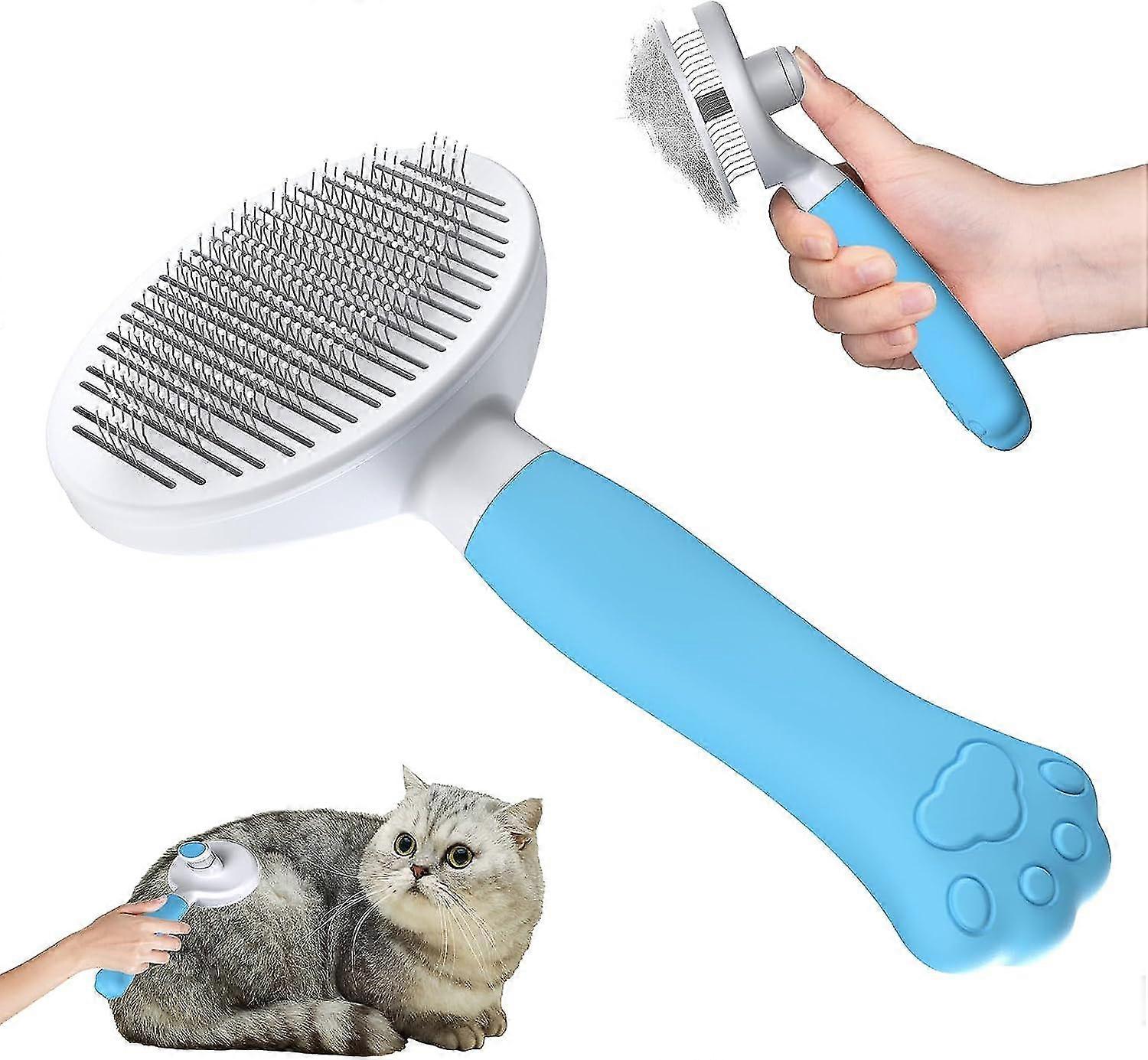 Cat Brush Dog Brush [ergonomic Grip & One-click Cleaning] Tool For Short & Long Haired Dogs/cats/rabbits, Deshedding Brush(blue)