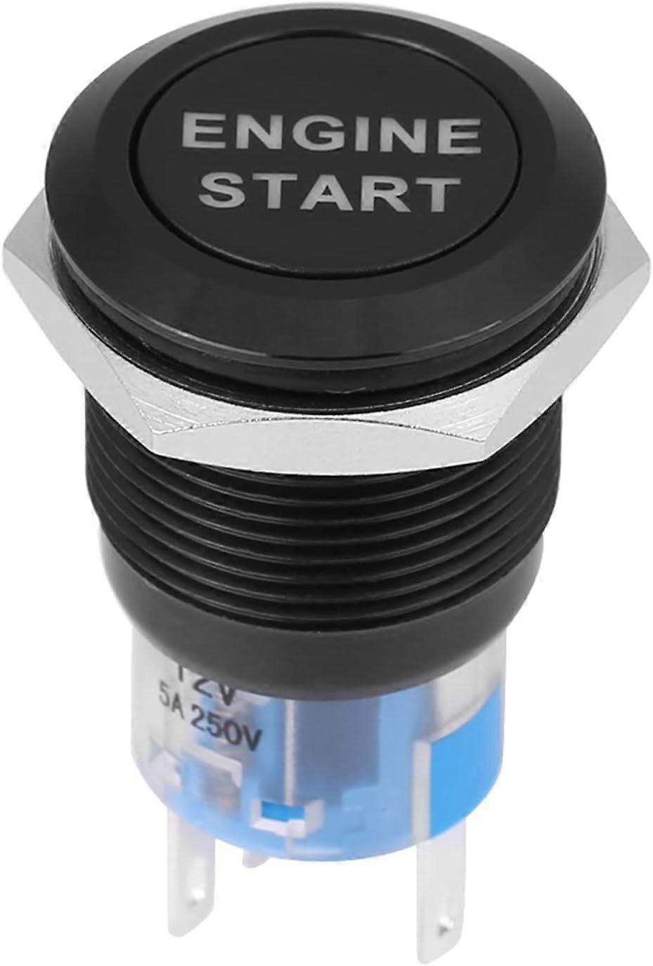 12V Car Start Button, 19mm Ignition Switch Car Ignition Switch Engine Start Push Button Waterproof LED Key Switch Black