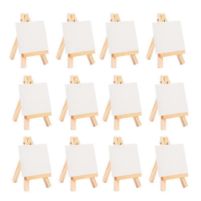 12Pcs Artists Mini Easel +3 Inch X3 Inch Mini Canvas Set Painting Diy Drawing Small Table Easel for School
