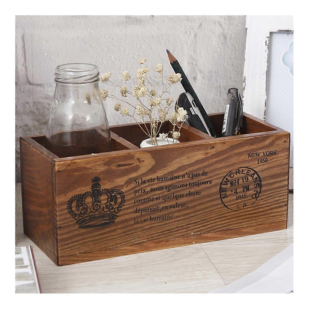 Wood 3 Lattice Multi-function Table Storage Box