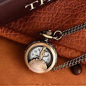 Piccolo orologio da tasca in bronzo cavo piccolo principe design orologio al quarzo digitale bianco collana lunga orologio