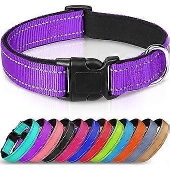 Nylon Dog Collar with Reflective Strip,Classic Padded Collar for Small Dogs,Purple,M