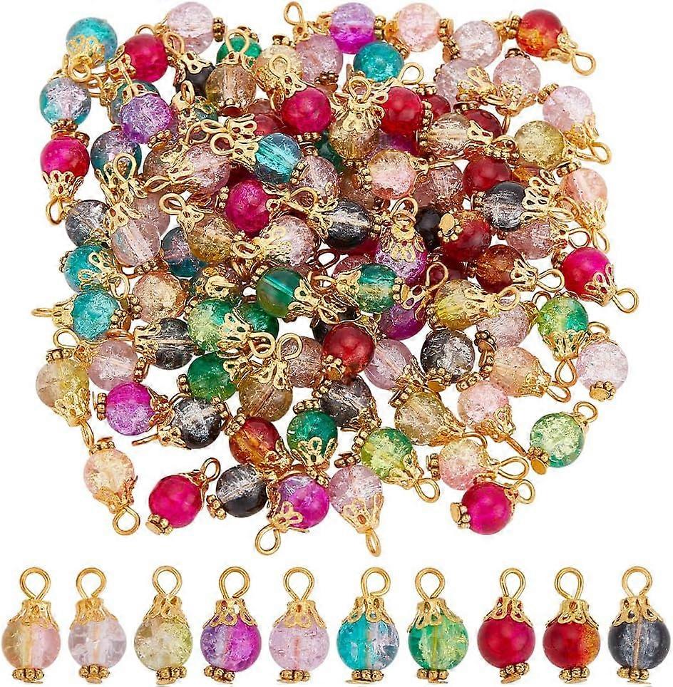 120Pcs Glass Pendant with Iron Findings Round Mixed Color 16x8mm Hole: 1.8mm