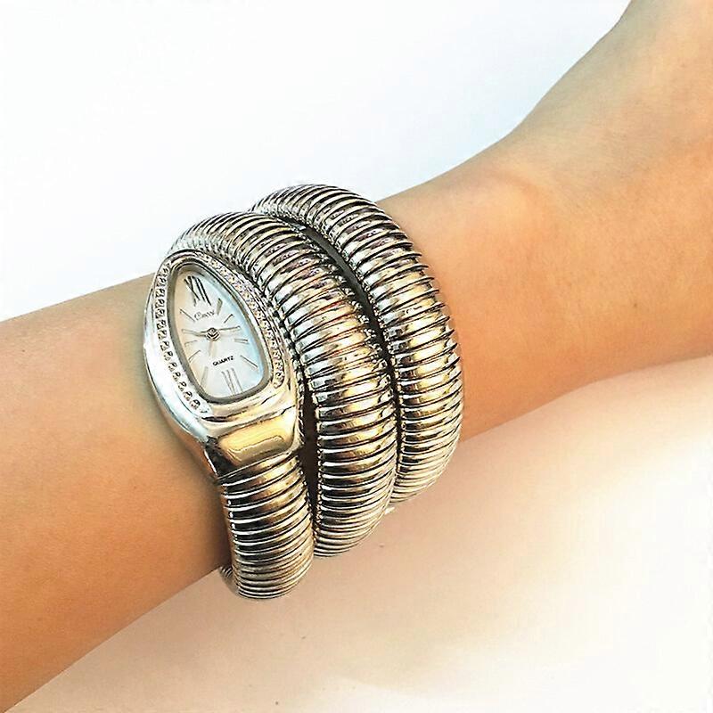 2023 New Upgraded Vogue Snake Shape Bangle Bracelet Watch for Ladies - Comfortable, Durable and Exquisitely Crafted. Ideal for Daily Wear. Gold with W