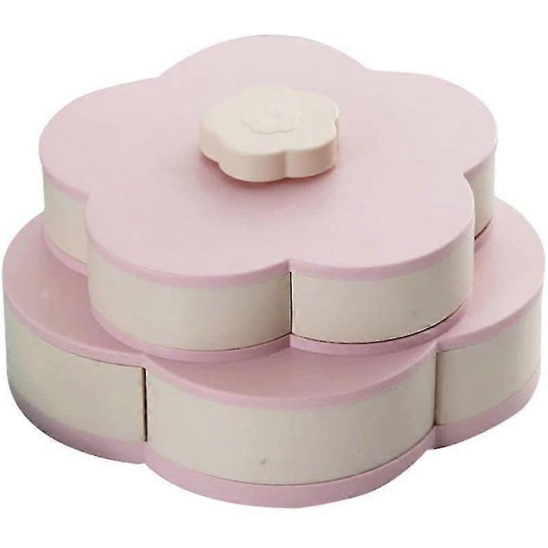Double Layer Bloom Rotating Snack Box Flower Design Sweets Food Storage Box Organizer-MXBC