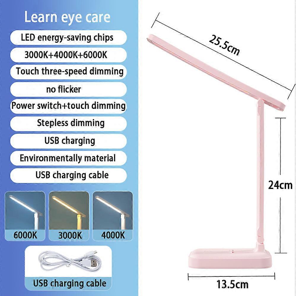 Portable Foldable Led Desk/Reading Lamp, 5W, Dimmable, Flicker-Free, Soft Light to Protect Eyes, USB Charger
