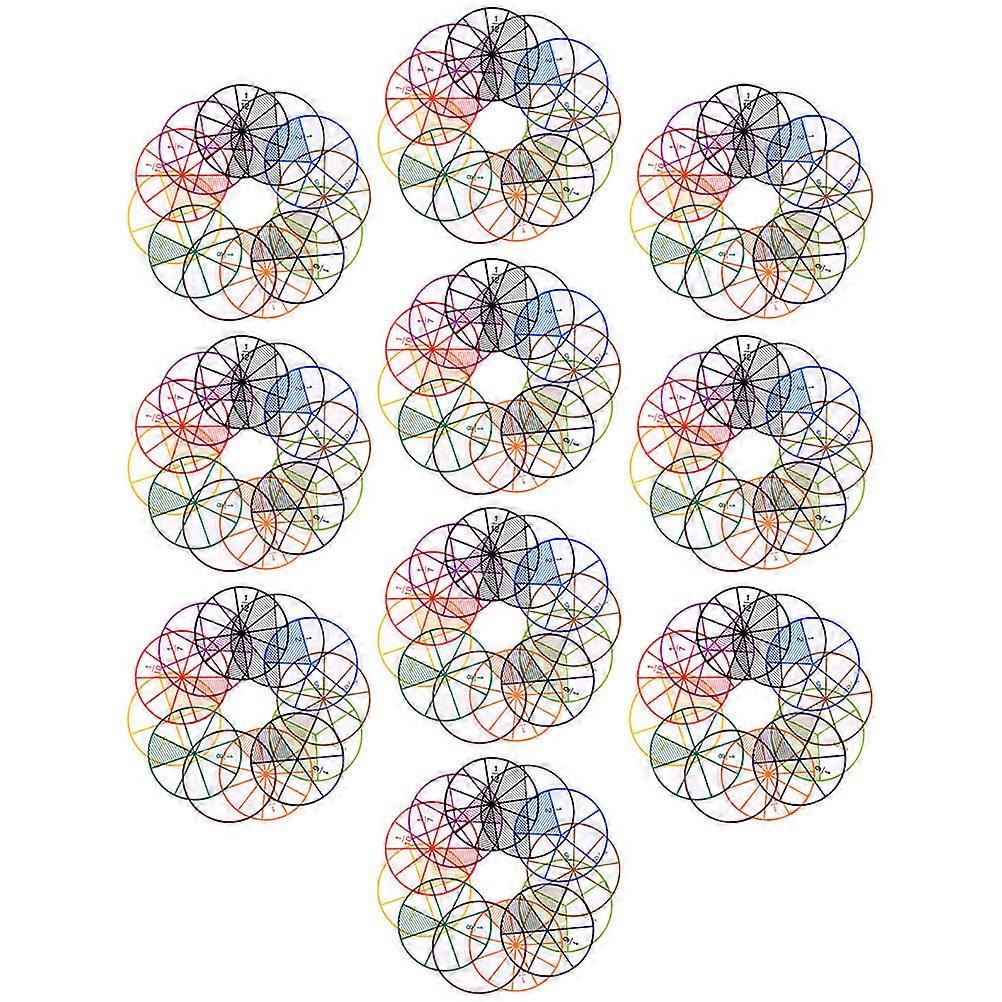 10 Sets 8cm 1 to 1/12 Fraction Circles Math Manipulatives Teaching Instruments