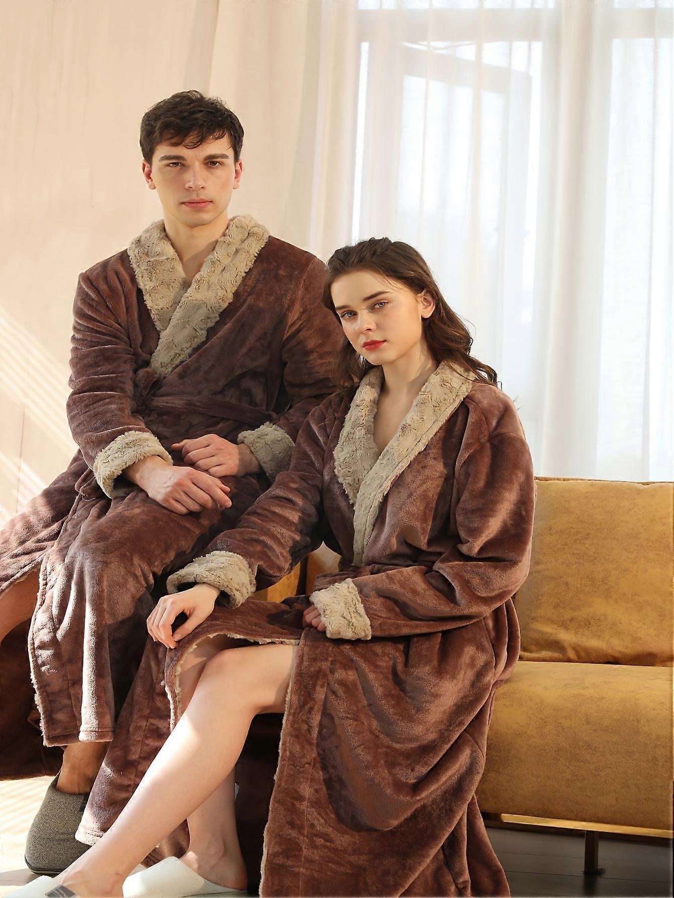 New style Men's Comfy Solid Fleece Robe Lapel Collar Home Pajamas Wear With Pocket One-piece Lace Up Kimono Night-robe Warm Sets After Bath