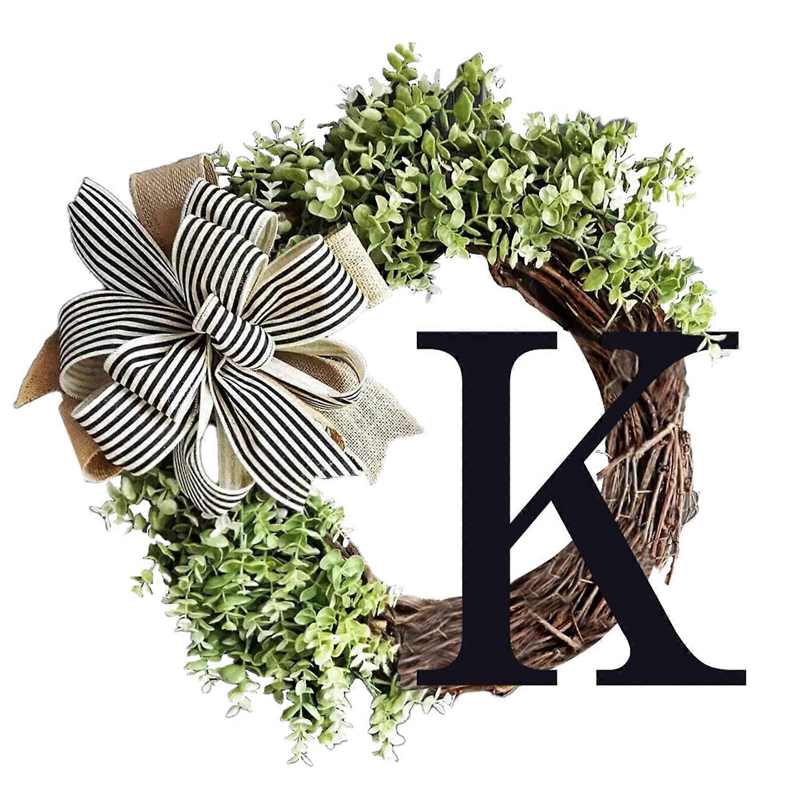 New Unique Last Name Year Round Front Door Wreath with Bow, 26 A-Z Letter Farmhouse Wreath