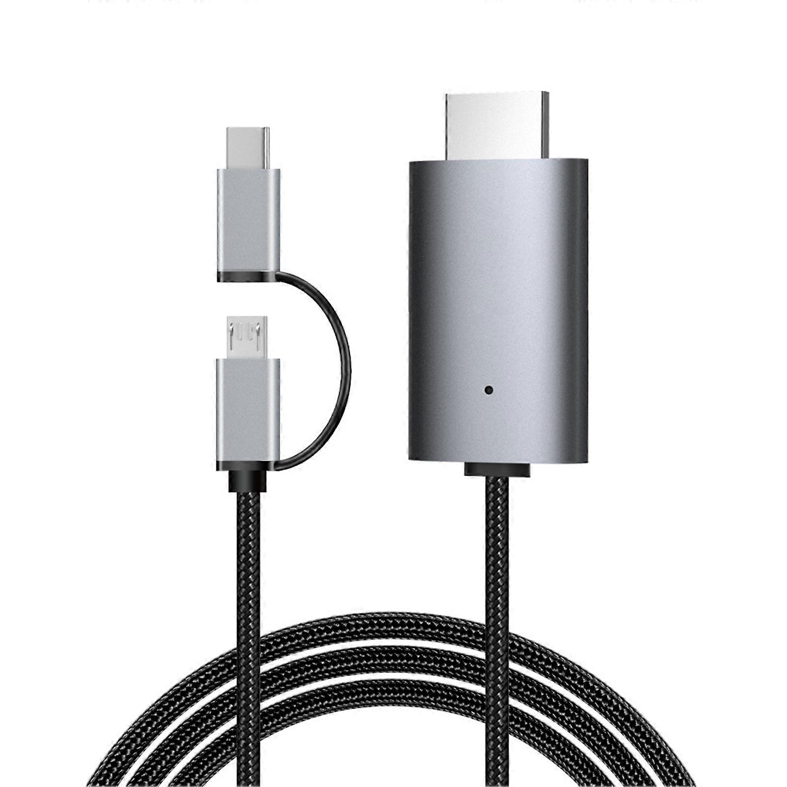 Screen Projector Cable Universal Delicate Image Quality Fast Transmission 500Mbps 2 in 1 Micro USB/Type-C to HDMI-compatible 1080P Cable for Android