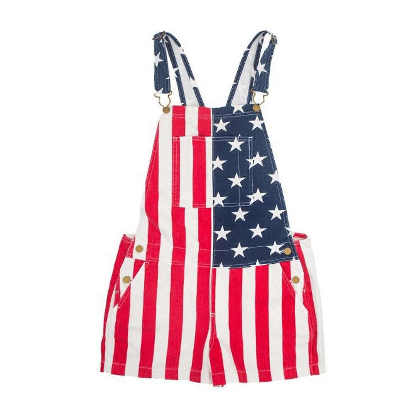 Amerikansk flag Overalls Denim Bib Shorts Justerbar Strop Jean Shorts Sparkedragter med lomme