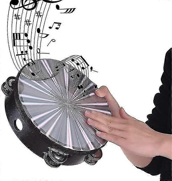 プレミアム品質の木製ラディアントタンバリンハンドベルハンドドラム、ダブルロージングル反射ドラムヘッド打楽器ミュージカルトイ