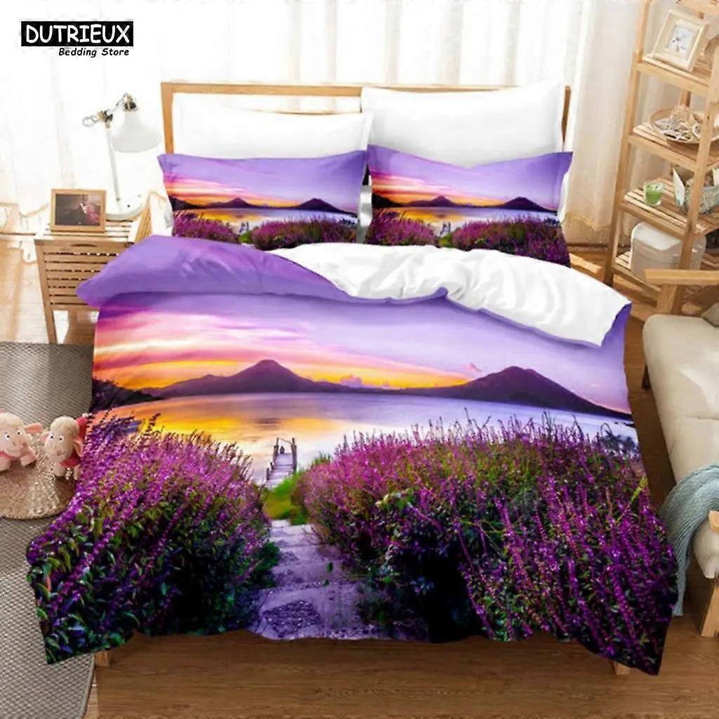 a2286 Lakan Lila blomma sängkläder set fjäril sängkläder Dubbel kvinnor flickor romantisk lavendel påslakan örngott3-delat sängkläder set (1 duv