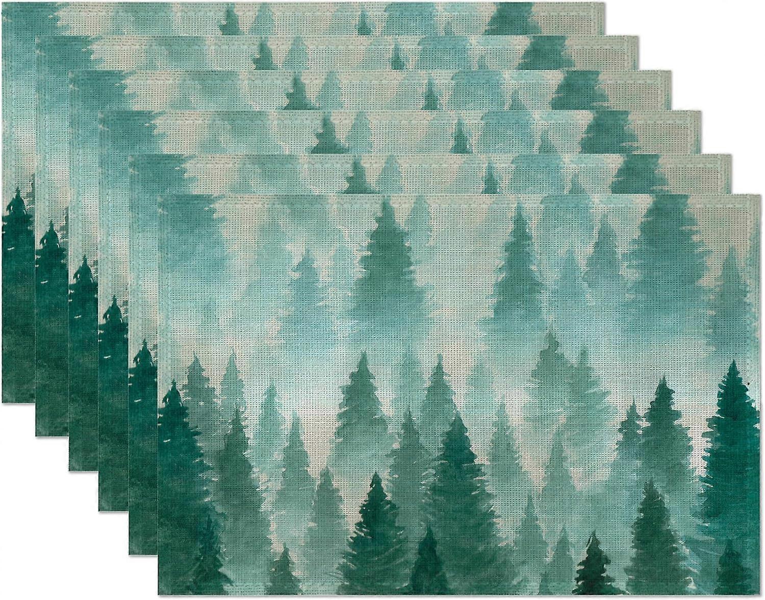 Sets de table Misty Forest, Jungle Mist Sets de table Set de 6,12x18 pouces, imperméable à l’huile Lavable et réutilisable Napperon en lin Holiday Party Kitchen Tab