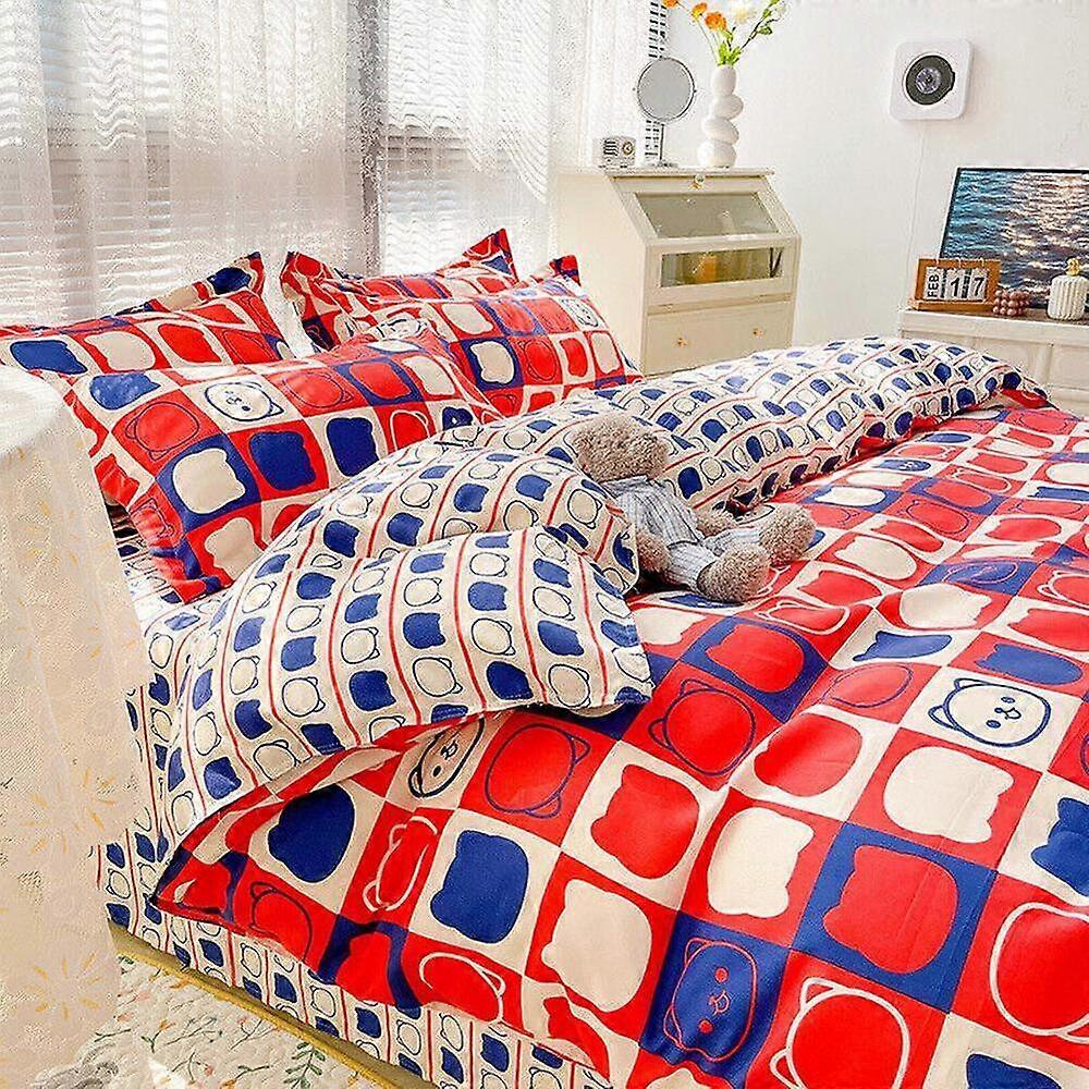 v2324 Lençóis Dos Desenhos Animados Color Block Urso Padrão Capa de Edredão Conjunto Crianças Colcha Lençóis IU2324