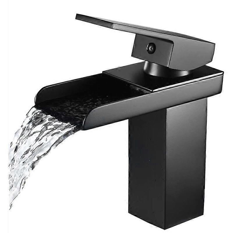 Mitigeur de lavabo Cascade Robinet Salle Bain Noir Chrom Robinet Lavabo en Laiton Monotrou Sur Plage Robinetterie Salle de Bains Design Elgant