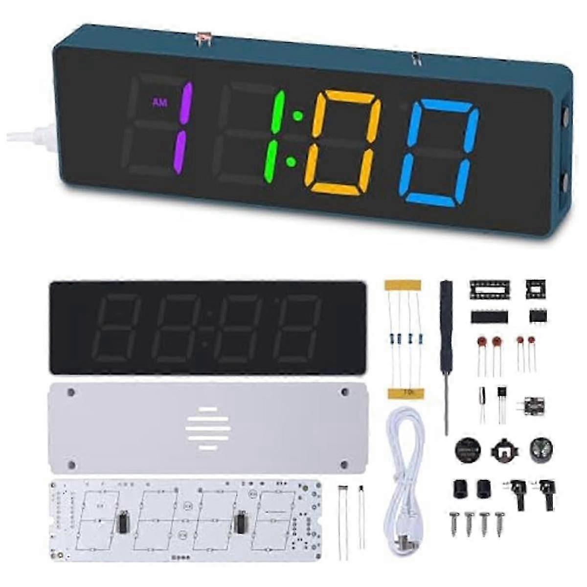 Solderen Practice Kit, 4-cijferige digitale wekkerkit met RGB kleurrijke modi, Diplay DIY Clock Solderen Project Kit