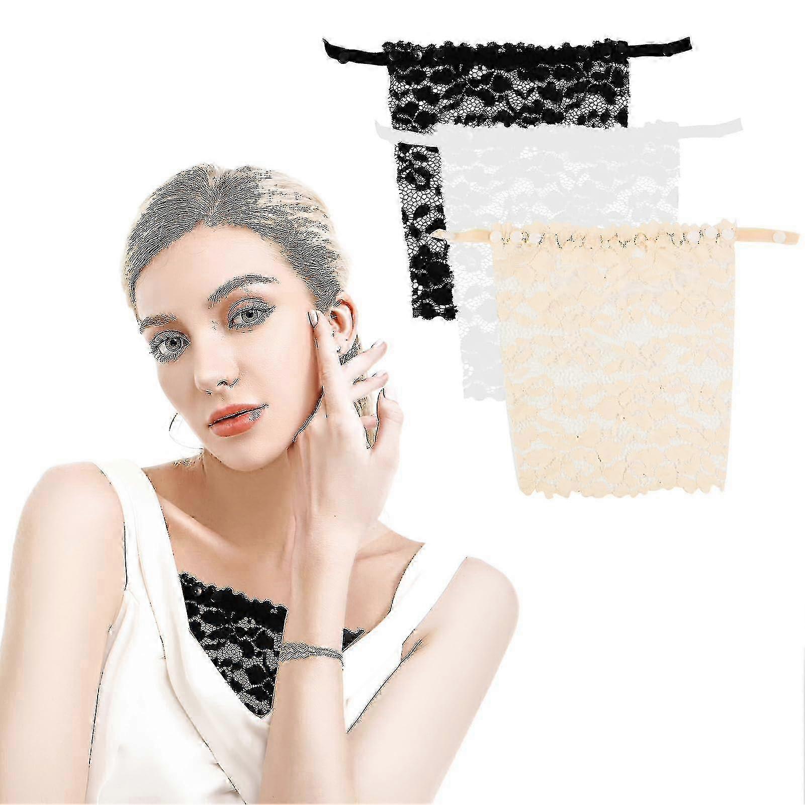 3 stks Lady Lace Clip-on Mock Camisole BH Insert, Bralette Neck Lace Top Bandeau BH Met Verstelbare Riem Voor Vrouwen, One Size-dwdz