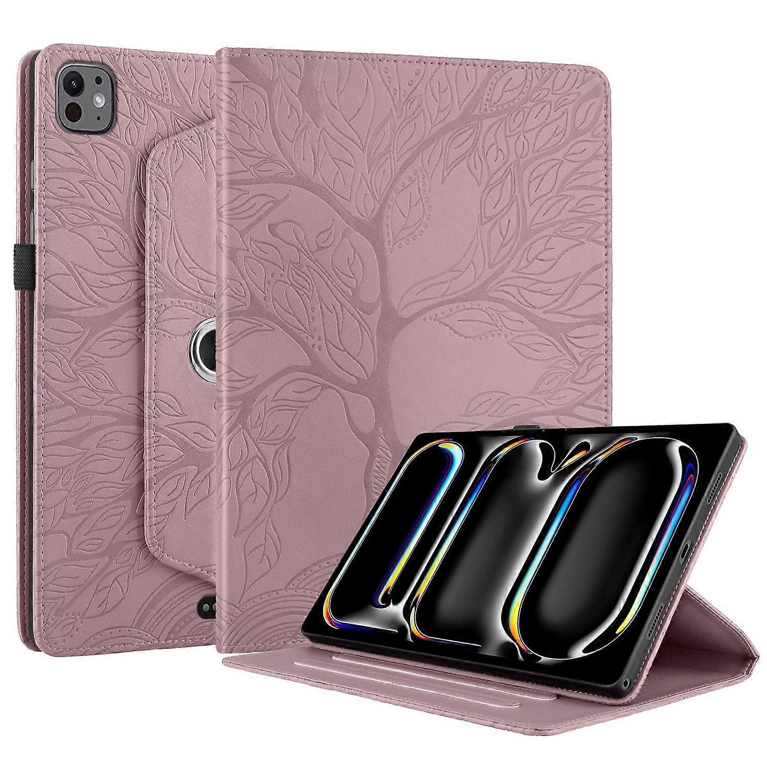 For Apple iPad Pro 13 2024 360 Degree Tree Motif Faux Leather Case Cover