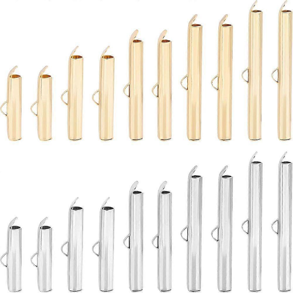 about 60pcs 2 Colors Stainless Steel Slide On End Clasp Tubes Crimp End Tube for Round Slider End Caps Crimp Tube Buckle Clasps for Bead Looms Bead Mu