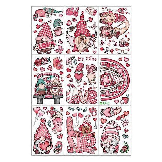9Pcs Valentine's Day Window Design with Stickers Gnome Dwarf Rich Heart Shape Create Atmosphere Decoration