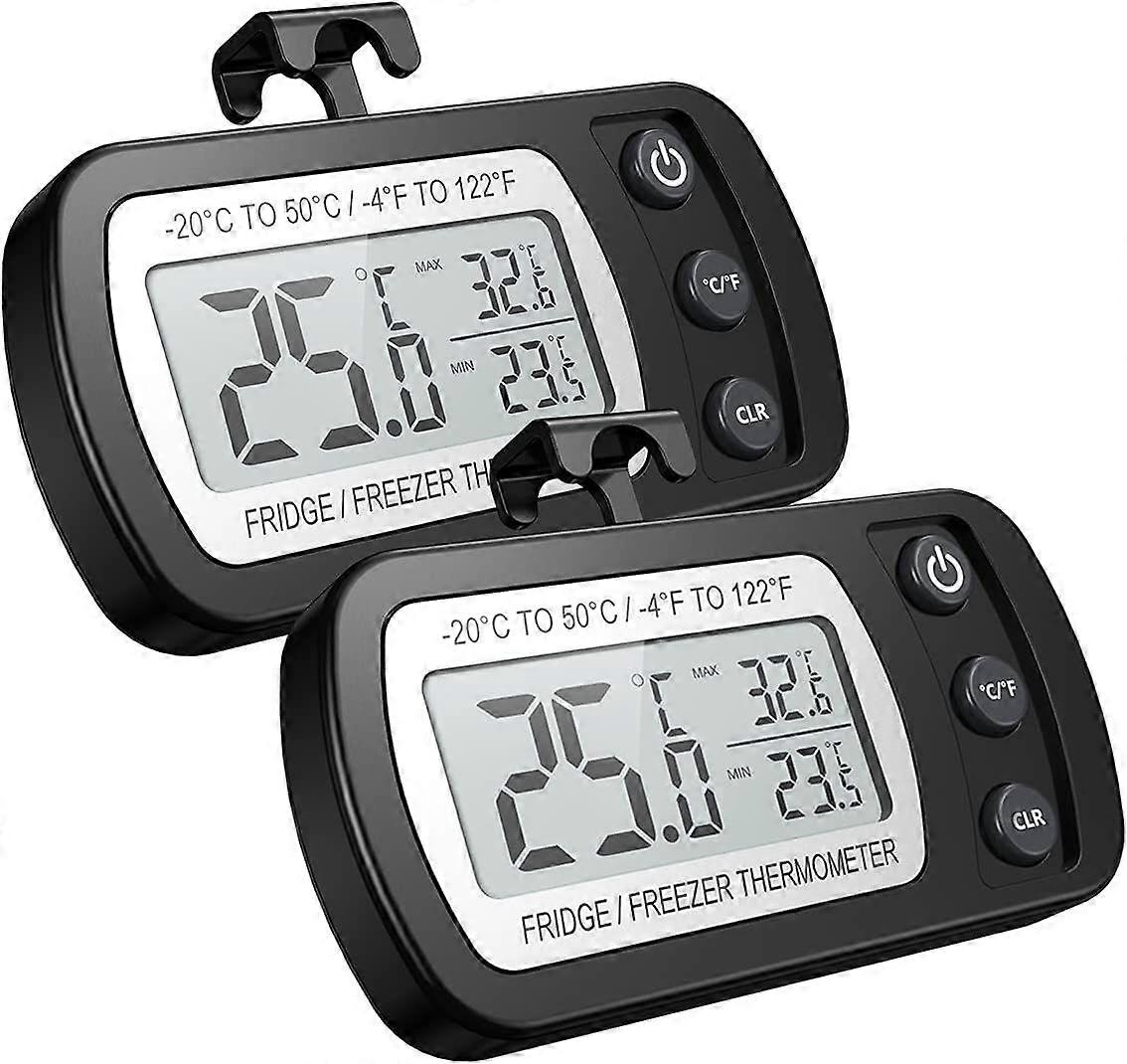 Digital Fridge Thermometer, 2 Pack Waterproof Freezer Thermometer with Hook Easy to Read LCD Display, Freezer Thermometer Perfect for Home, Restaurant