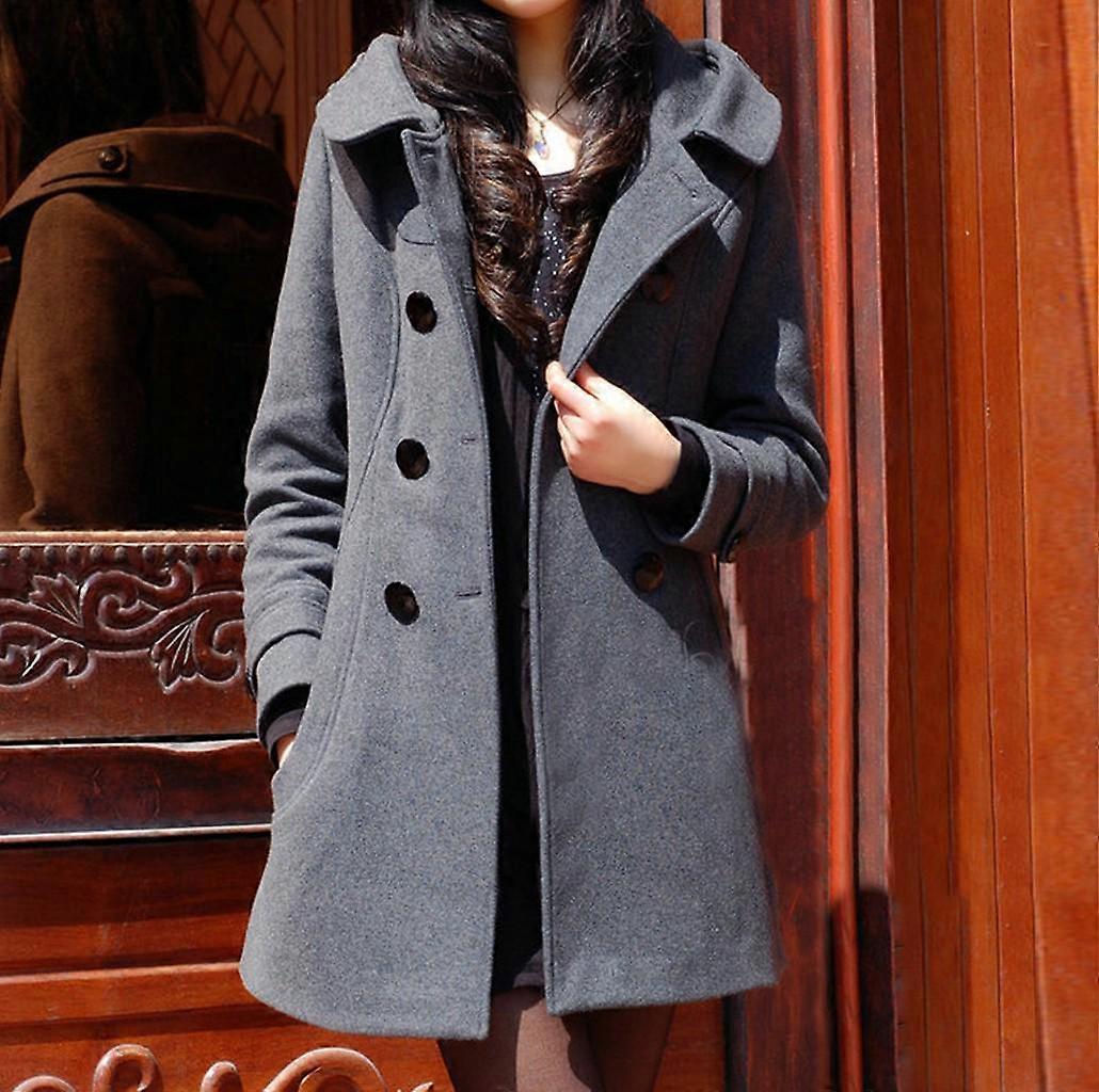 Efterår og vinter tyk uldfrakke kvinders mellemlange hætteklædte og slanke uldfrakke