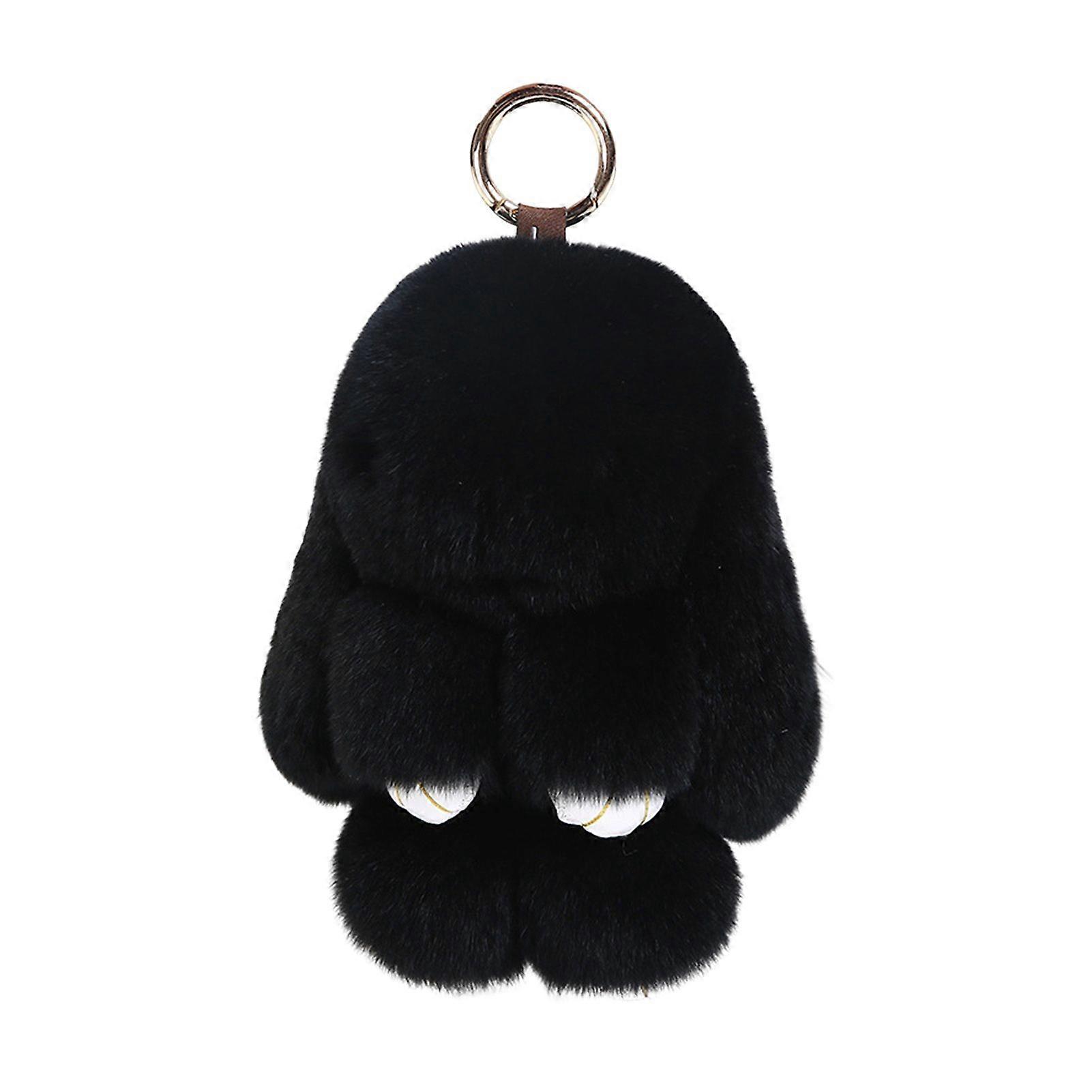 Bunny Shape Charm Keychain Faux Fur Rabbit Keyring Bright Color Car Key Holder Bag Wallet Accessory