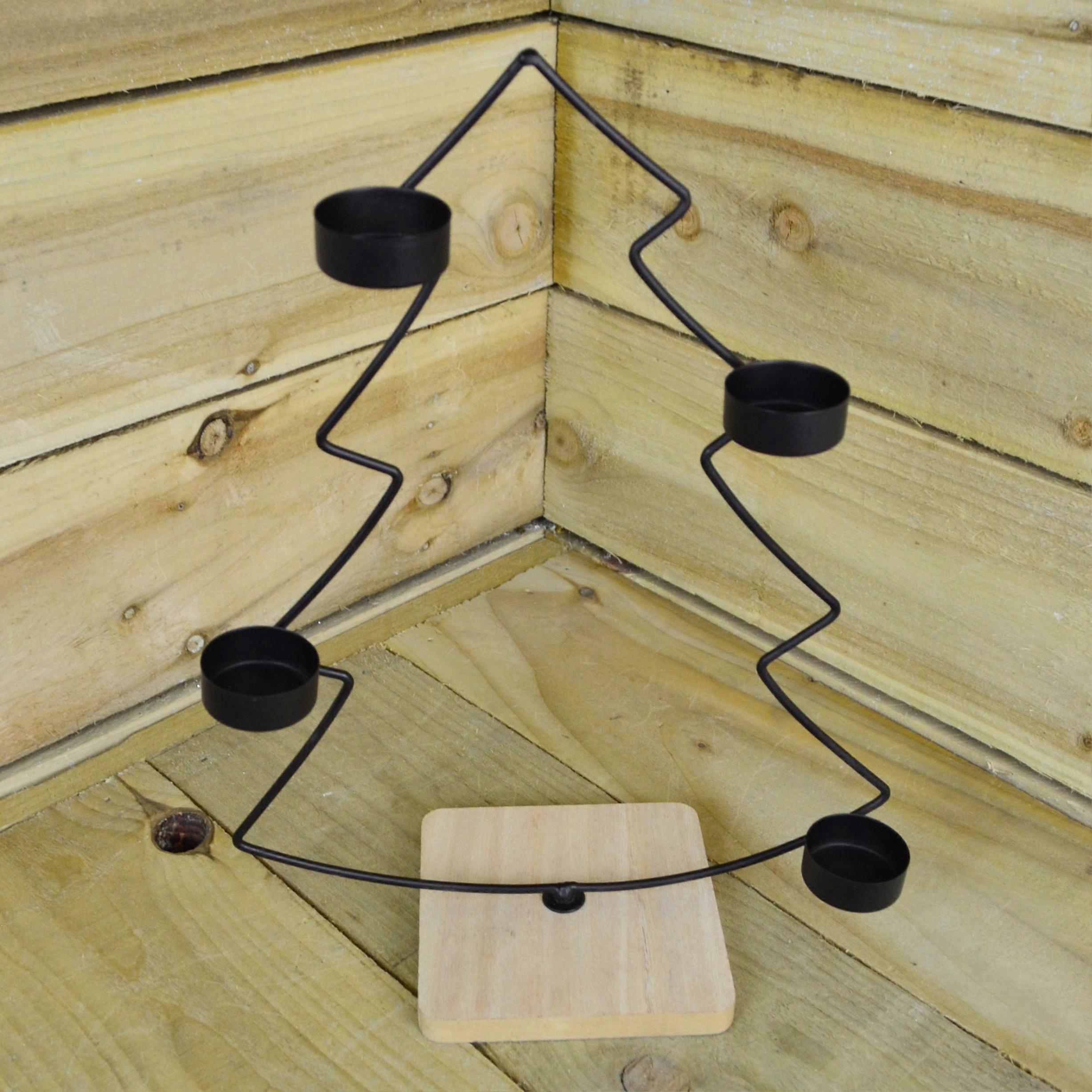 38Cm Simplistic Black Frame Christmas Tree Shaped Tealight Candle Holder