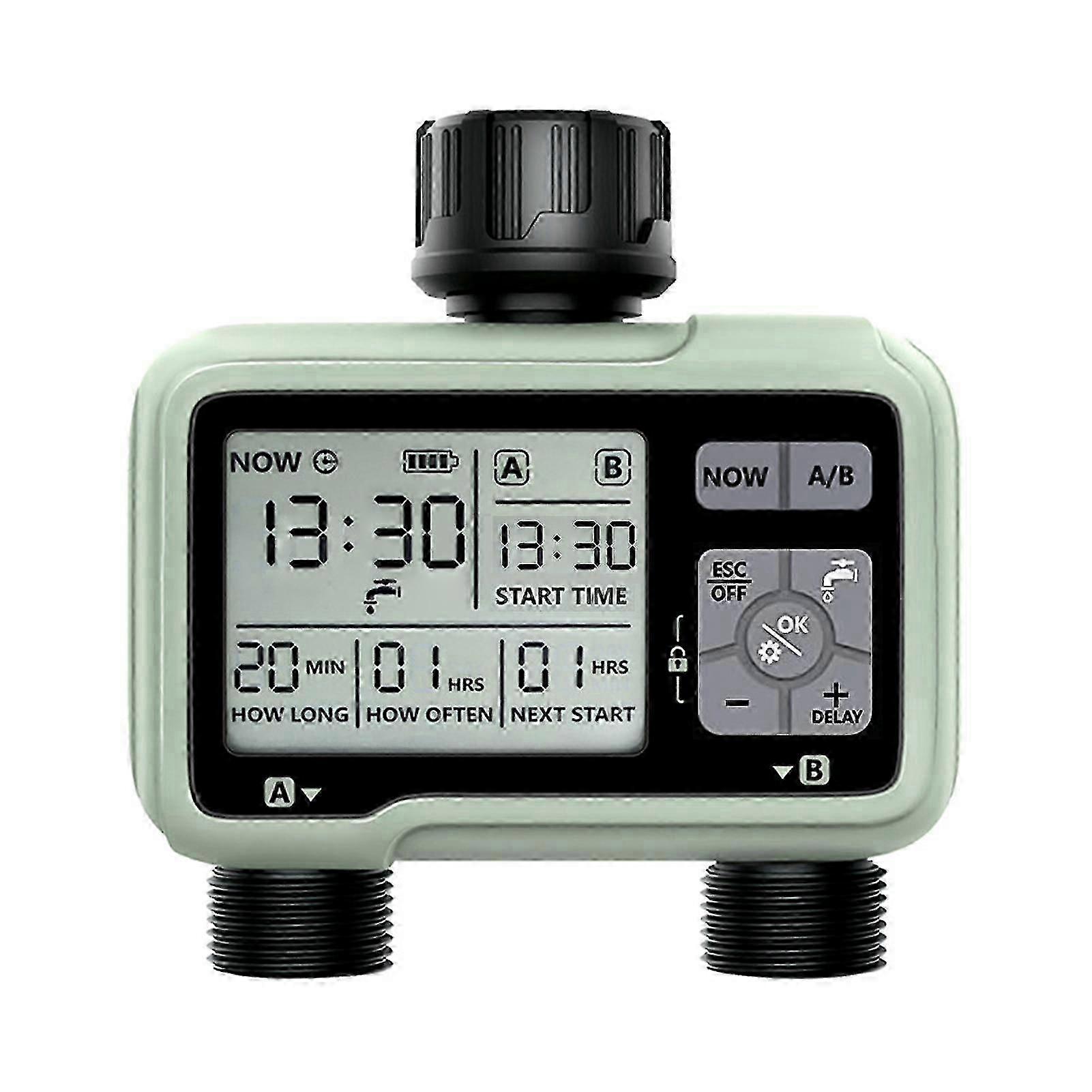 2-Outlet Digital Water Timer IPX5 Waterproof Programmable Garden Sprinkler with Large LCD Display-XinHan