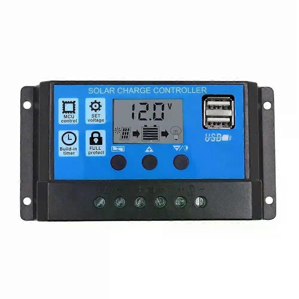 10A/20A/30A Auto Solar Charge Controller PWM Dual USB Output Solar Cell Panel Charger Regulator 12V24V Power HD LCD Display