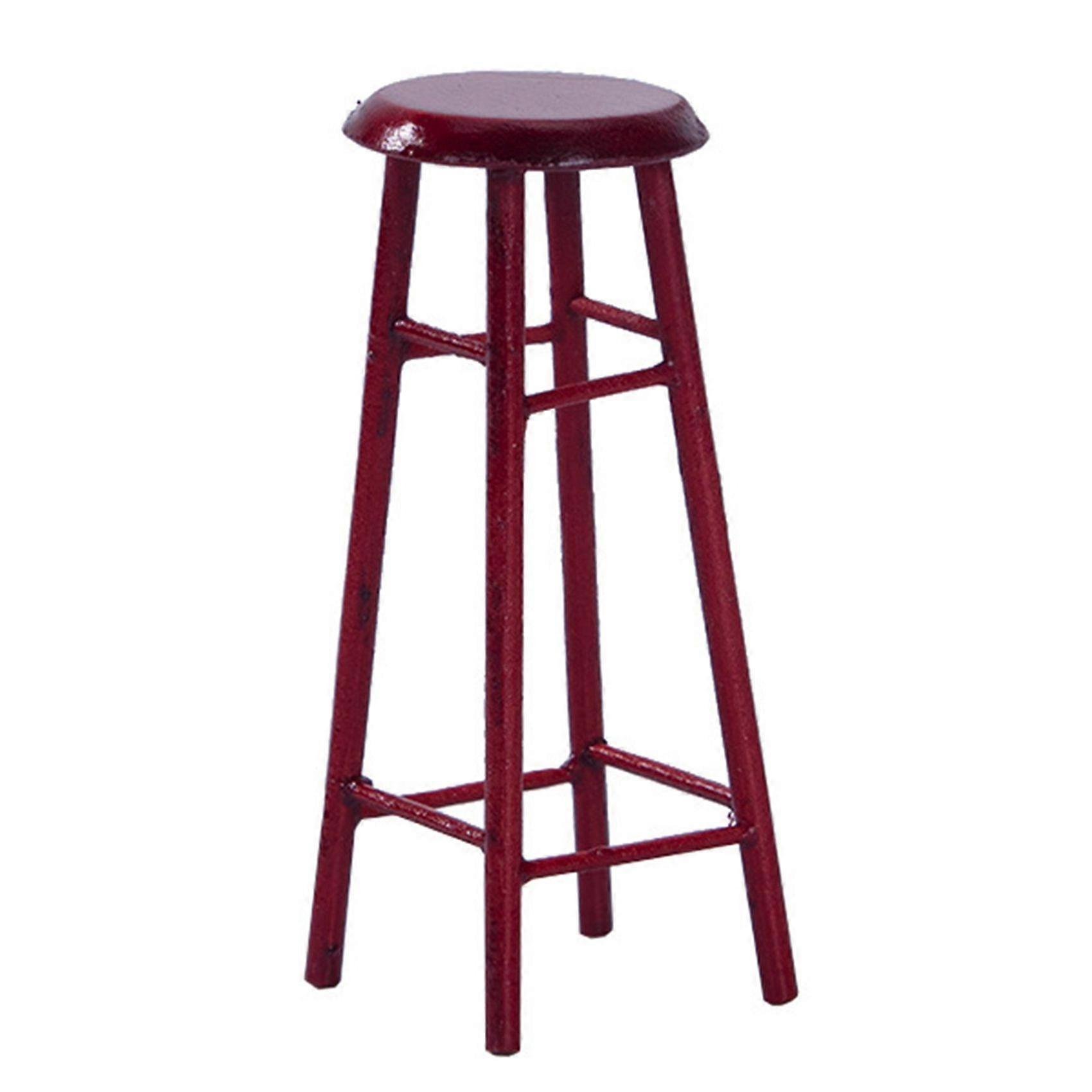 1/12 Wood High-Foot Small Round Stool Miniature DIY Life Scene Decoration Accessory Red