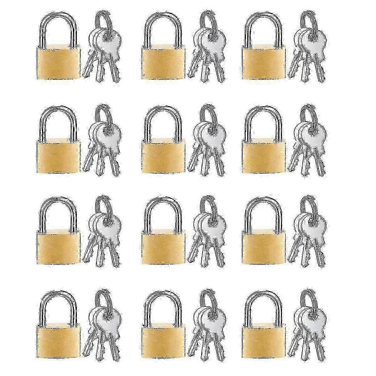 12 Pack Mini Padlock Small Padlock Solid Brass Locks With 3 Key For Luggage Lock,backpack,gym Locke Z-Good