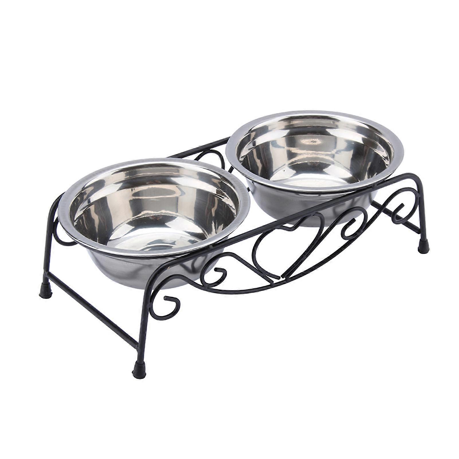 Stainless Steel Removable Double Dog Feeding Bowls Set with Adjustable Bracket for Large and Small Pets