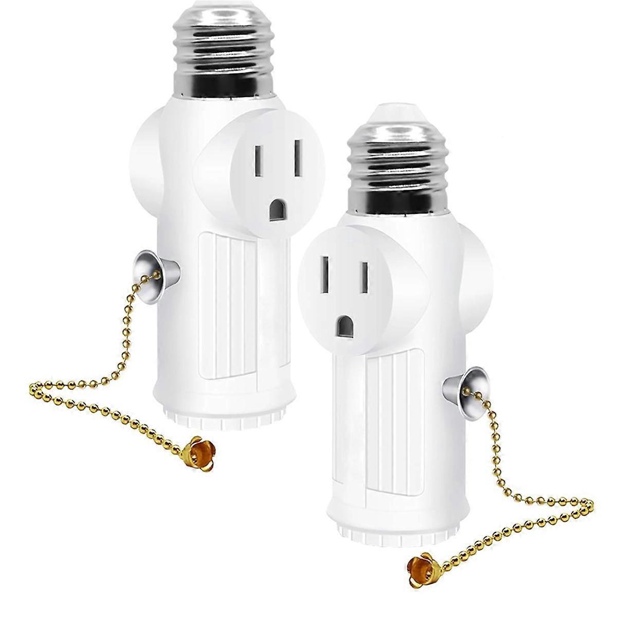 2 Pcs Light Socket to Plug Adapter,E26/E27 Light Bulb Outlet Socket Adapter,Sockets Support 3 Prongs Light Plug US Plug
