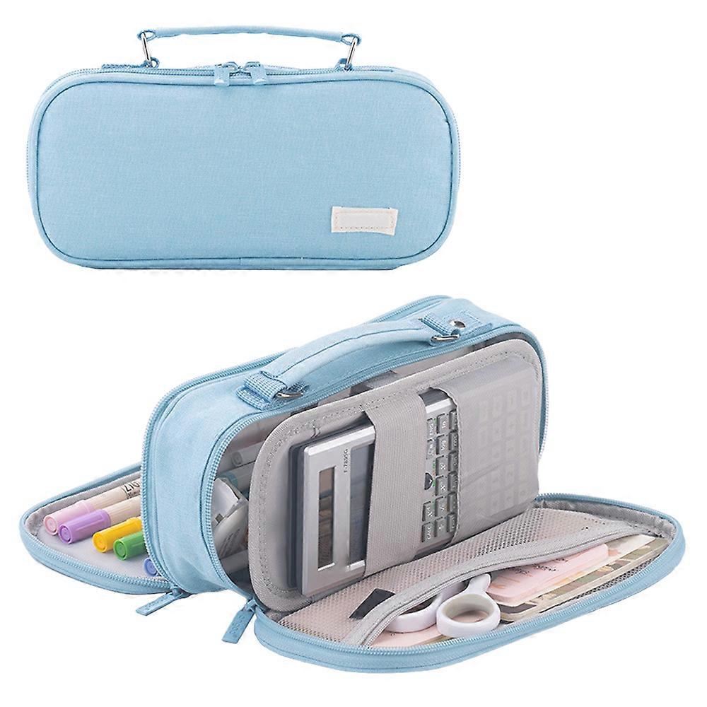 Large Capacity Pencil Case for School Students 2 Compartments Pen Pouch with Handle Multifunctional Stationery Bag