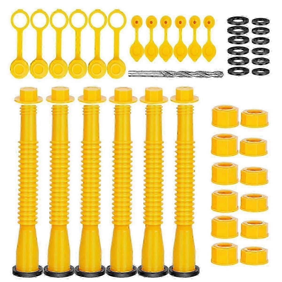 Gas Can Spout Replacement, Gas Can Nozzle, (6PC Kit-Yellow) Flexible Pour Nozzle Suitable for Most 1/2/5/10 Gal Oil Cans