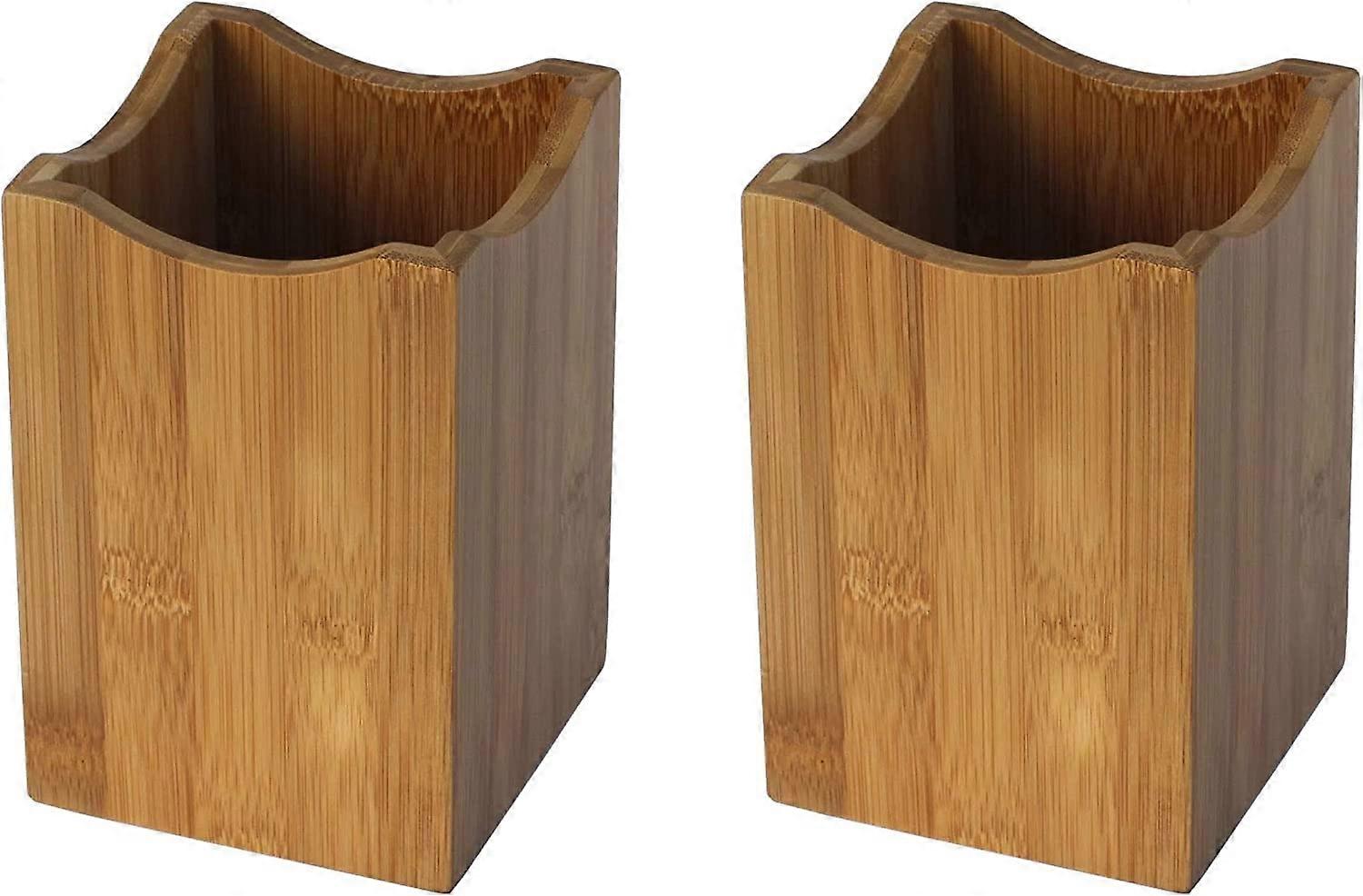 2 Holder Bamboo Cooking Spatula Utensil Holder for Counter Top 4x4x5.5-inch