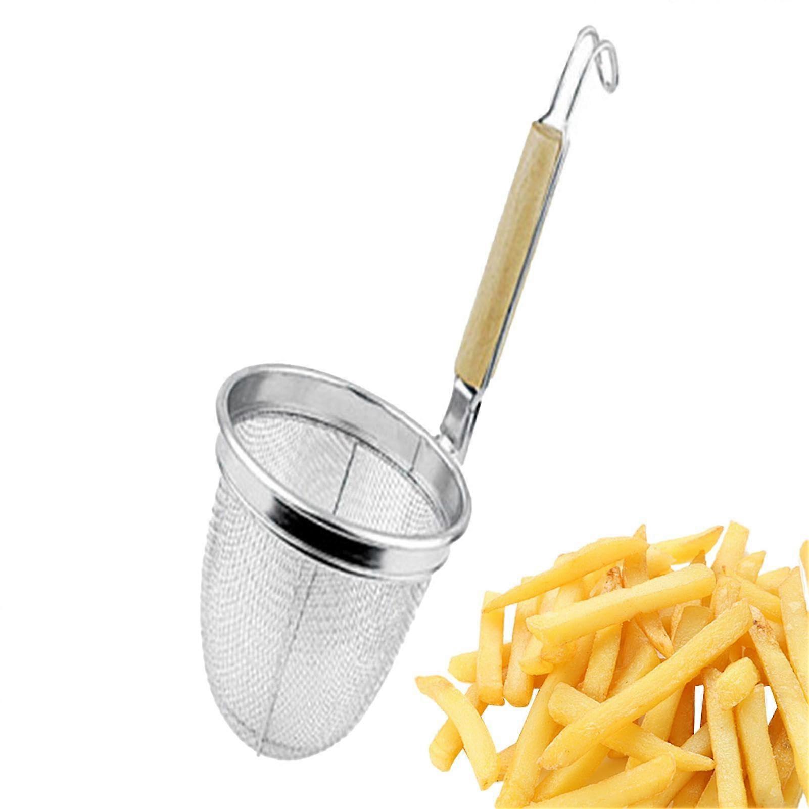 1/2 Food Strainer for Noodles - Cylindrical Mesh Pasta Basket with Wooden Handle for Effortless Spaghetti Straining