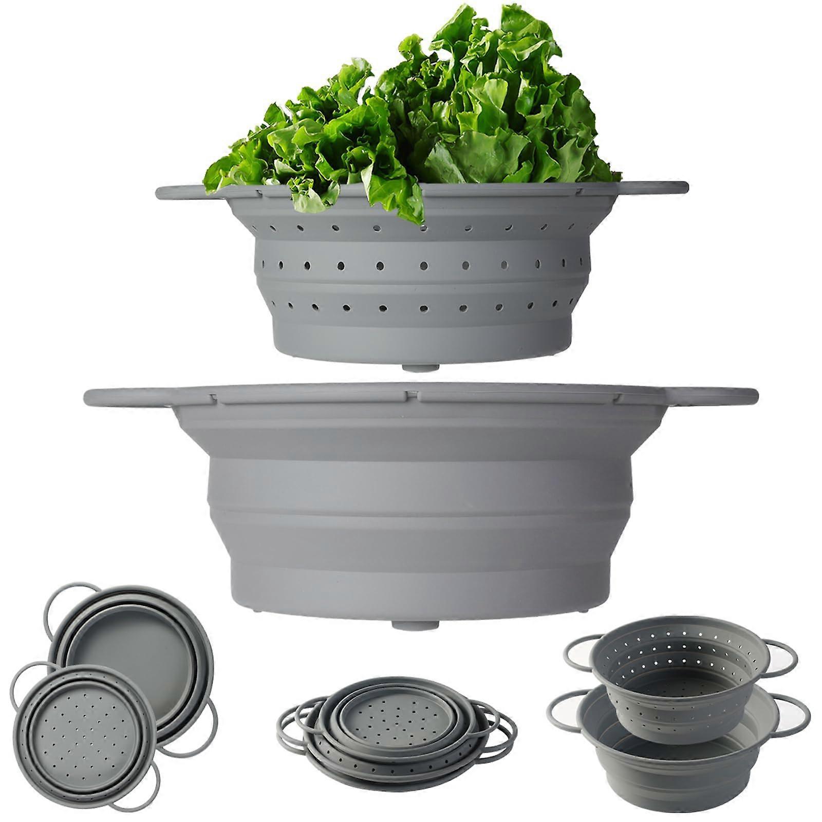 Silicone Collapsible Colander Set, 8-Inch Food Strainer and 9-Inch Mixing Bowl, BPA Free, Dishwasher Safe for Fruits and Vegetables