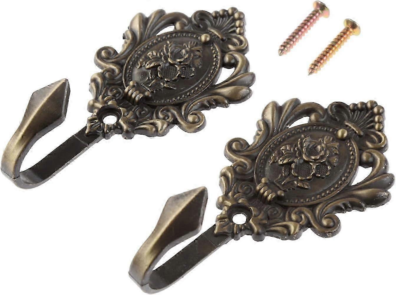 Wall Hooks Pattern Carved Vintage Drapery Clothes Key Hook Bronze Rose Multi-Function Decorative Hook with Screws 2pcs