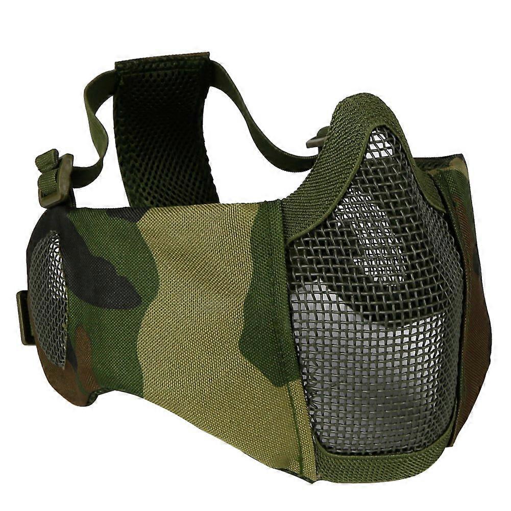 CS Paintball Hunting Adjustable Half Face Mask with Ear Protection, Tactical Airsoft Mesh Design, Military Style, Durable Material