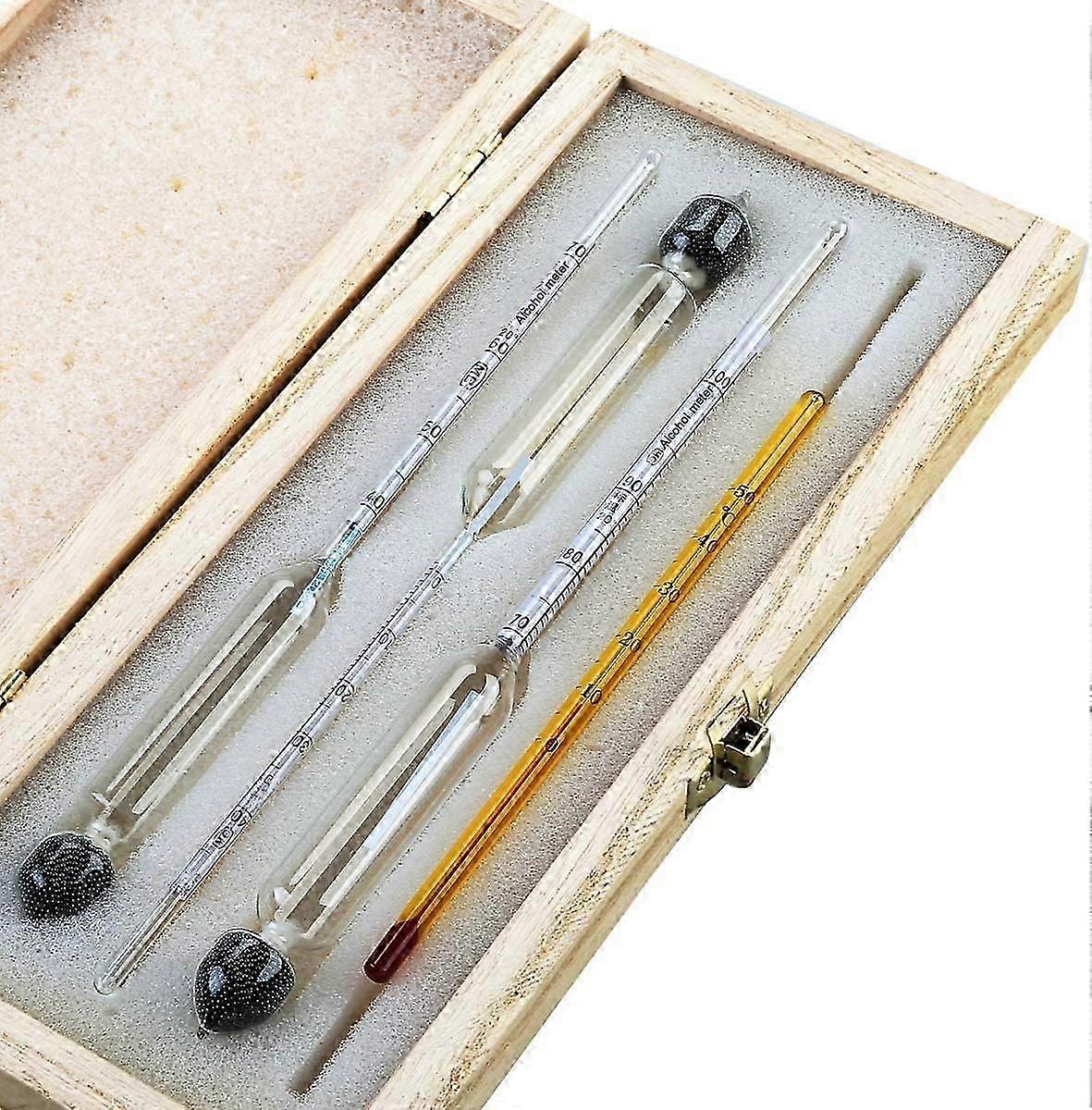 Professional Alcohol Meter Set - Set of 3 Hydrometers with Graduation from 0 to 100% + Thermometer for Measuring Alcohol Content of Eau-de-Vie, Whisky