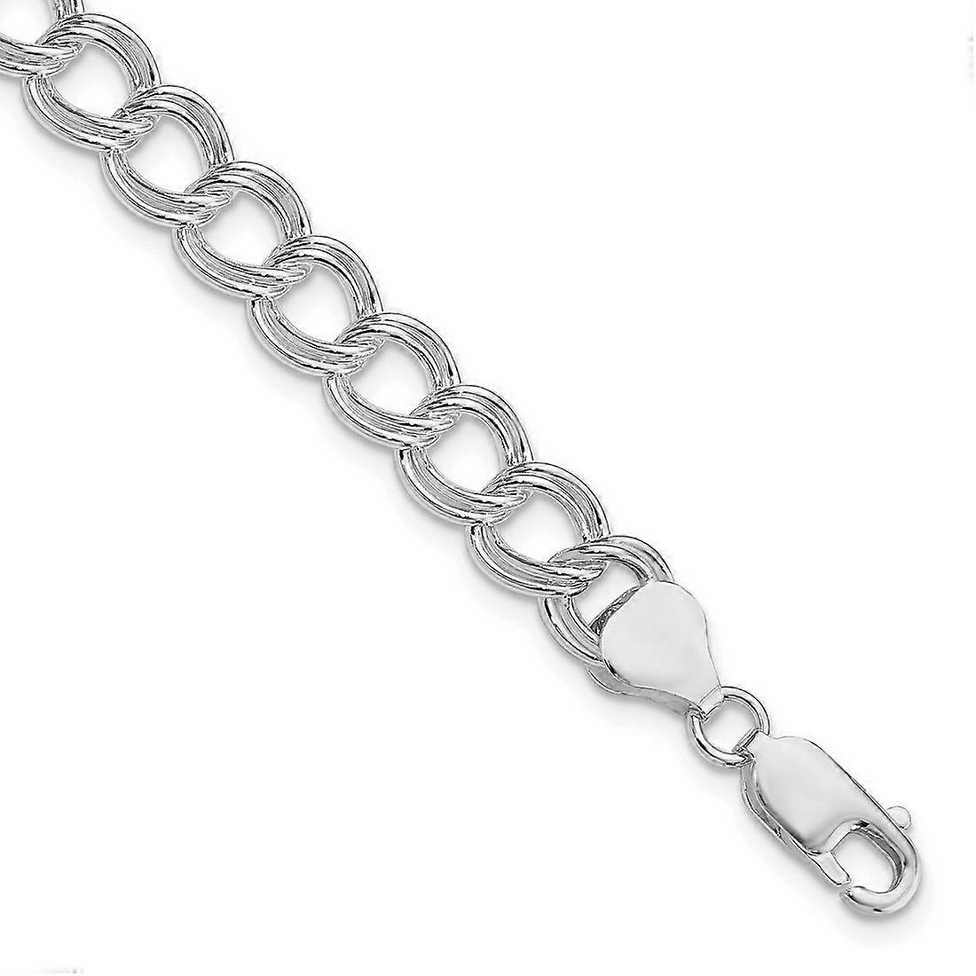 925スターリングシルバーロジウムメッキ7.75mmソリッドダブルリンクチャームブレスレット-リンク-チャーム-女性用ブレスレット-長さ:7〜