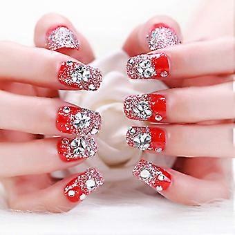 24st Fransk Rund Falsk Nagelsalong Set Solid färg Silver Röd Nagel Manikyr