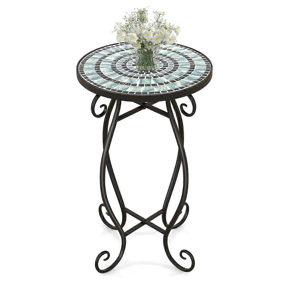 Round Side Table Mosaic Table Made of Metal and Ceramic ∅30 x 50 cm for Balcony, Terrace, Garden