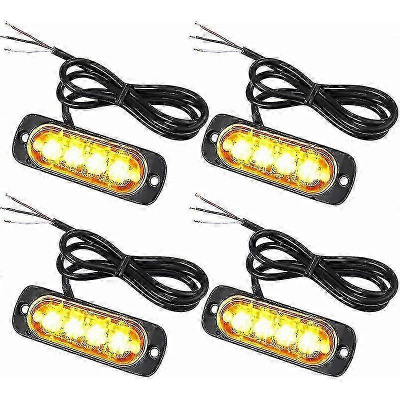 4x 4 LED penetration light 12/24V gyroscope light LED orange flash emergency flash IPX-4 automatic flash, suitable for trucks, backhoe loaders, forkli