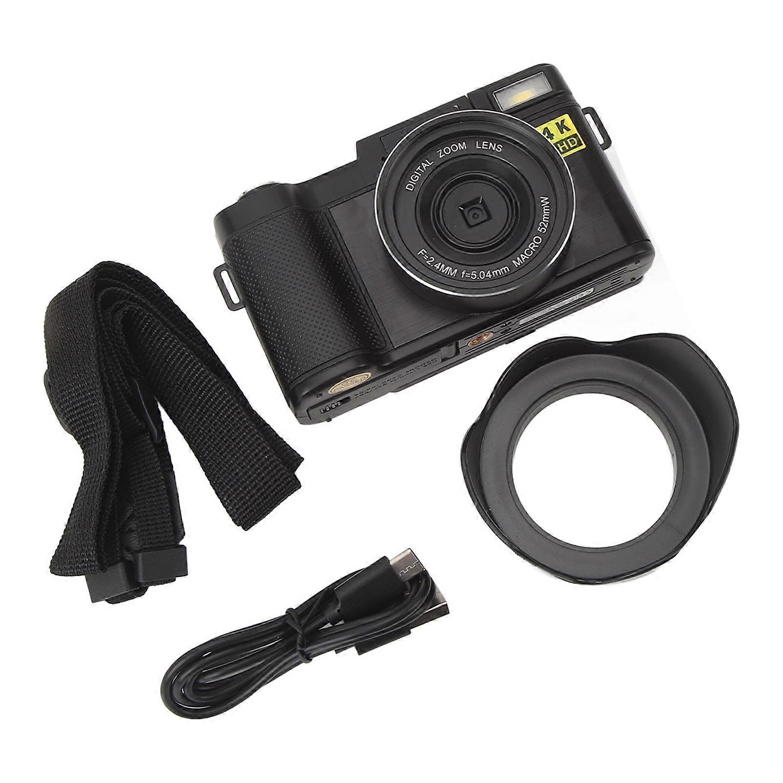 Smart Digital Camera Anti Shake 3inch Flip Screen Auto Focus Face Beautifying Function 52mm Interface 16x Zoom 48MP 4K HD Digital Camera Black 