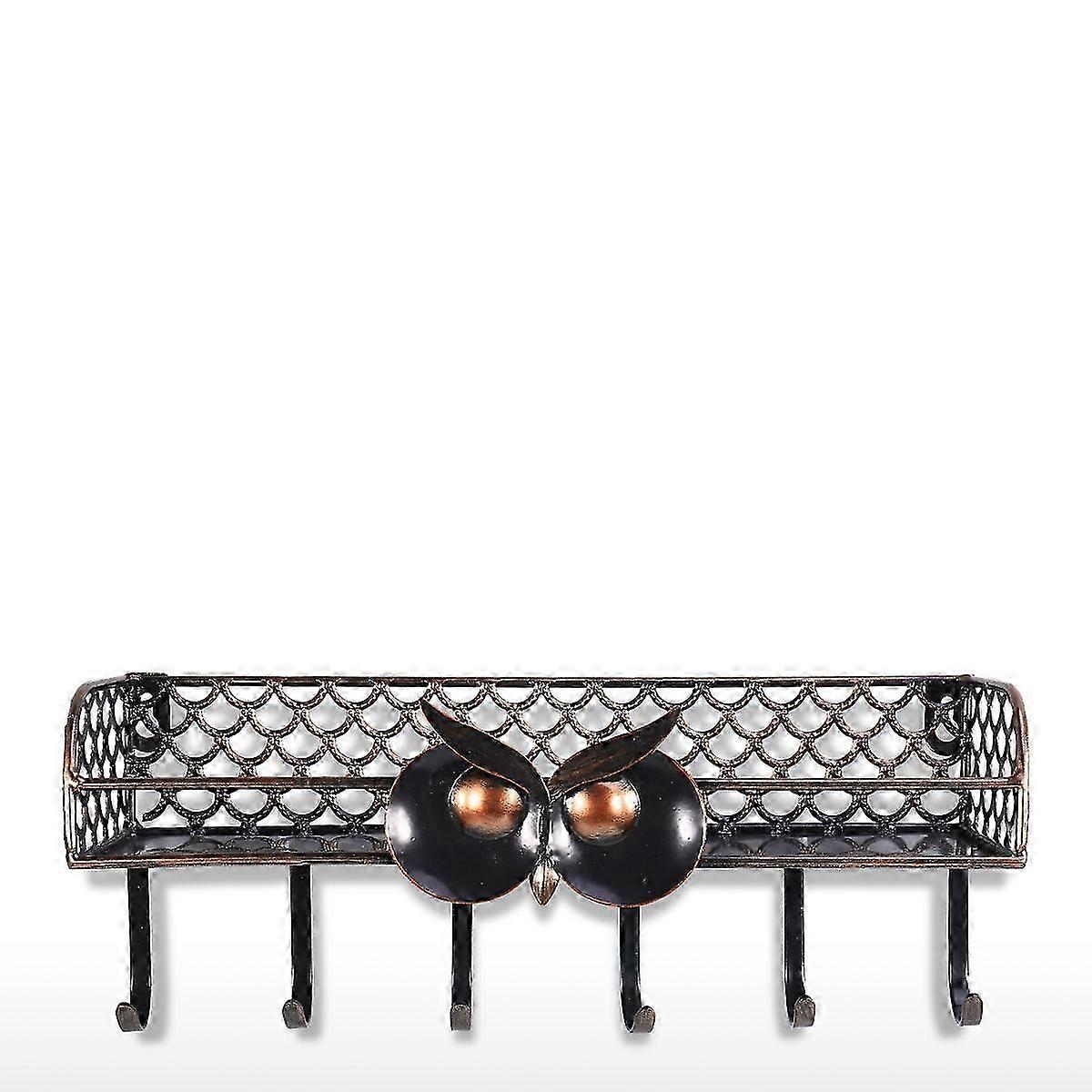 Wall Mount Owl Spice Rack with Hooks - Space Saving Iron Organizer